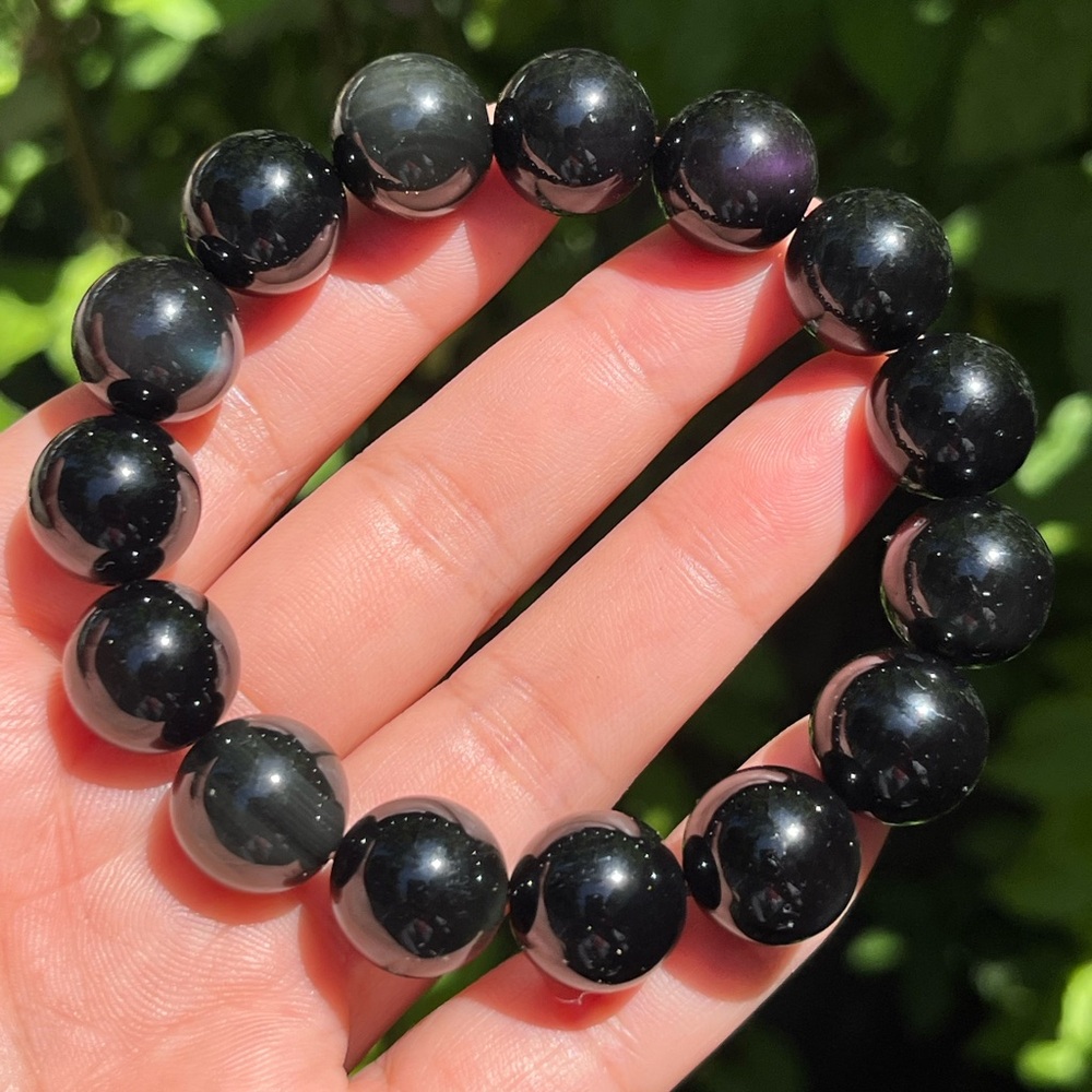 14mm‎ stretchable rainbow obsidian bracelet